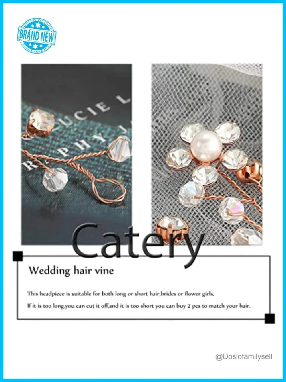 Rhinestone Hair Vine Headpiece with Pearls and Flowers for Wedding